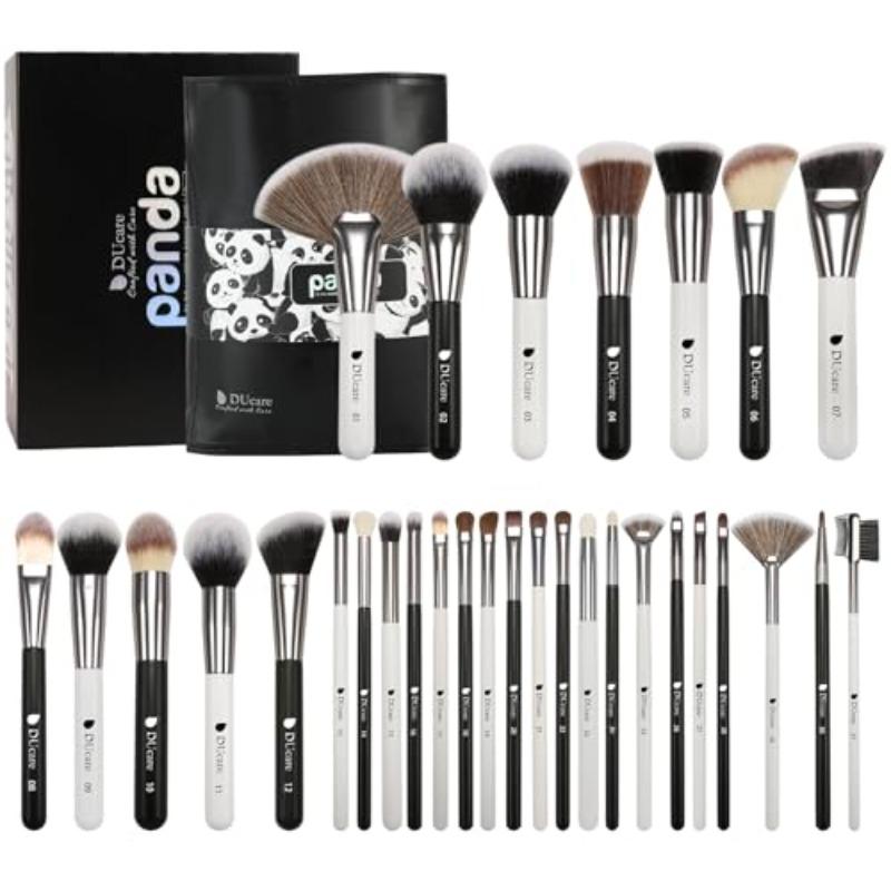 Professional Makeup Brushes 31Pcs Panda Series Makeup Brush Set Kabuki Foundation Blending Face Powder Blush Concealers Eye Shadows With Leather Case Organizer