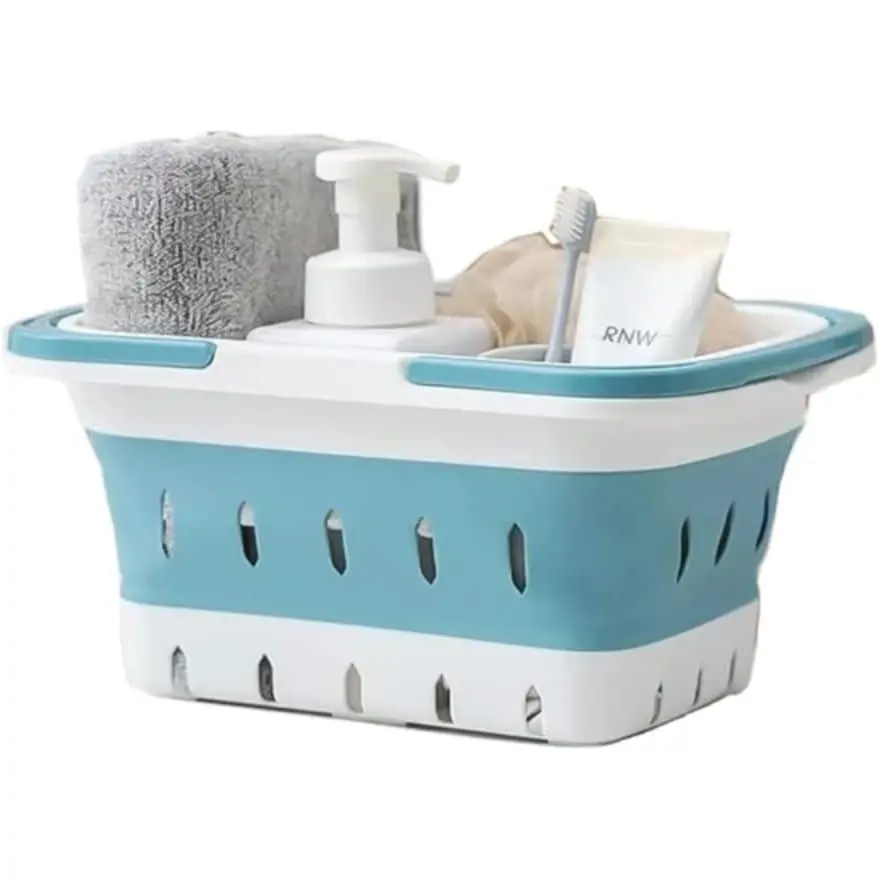 Plastic Caddy for Cleaning Supplies Products, Storage Collapsible Basket with Handles, Box Organizer Bin for Bathroom, Kitchen, College Dorm,Gym (Blue 1 pack)