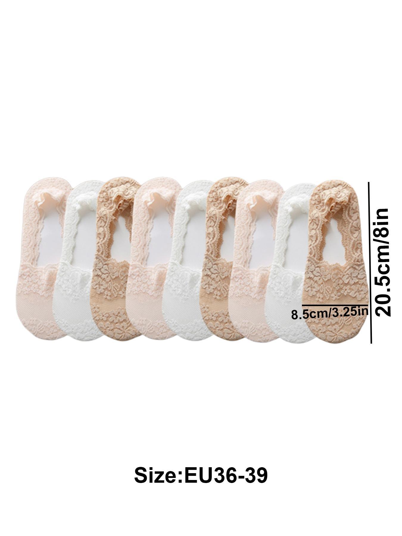 Women's Solid Color Floral Lace Invisible Socks, Breathable Comfortable No Show Socks for Women, Multipack Knit Socks for Daily Wear