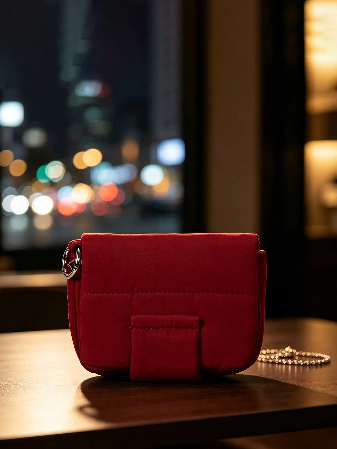 1pc Red Puffy Mini Flap Coin Purse, Soft Quilted Tiny Detachable Crossbody Wallet for Street Shots, Date Outings, Daily Errands, Coffee Trips, Suitable for Fashion Girls, Minimalist Lovers, Daily Accessory Enthusiasts