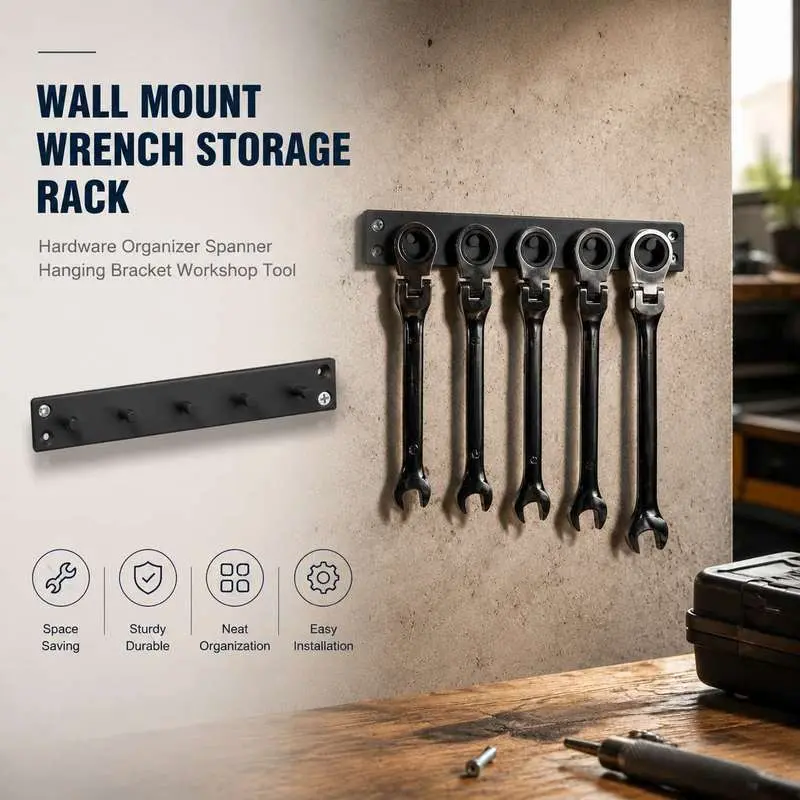 Wall Wrench Holder Tool Organizer Pegboard Mount Storage Rack Bracket Clamp Kit Set