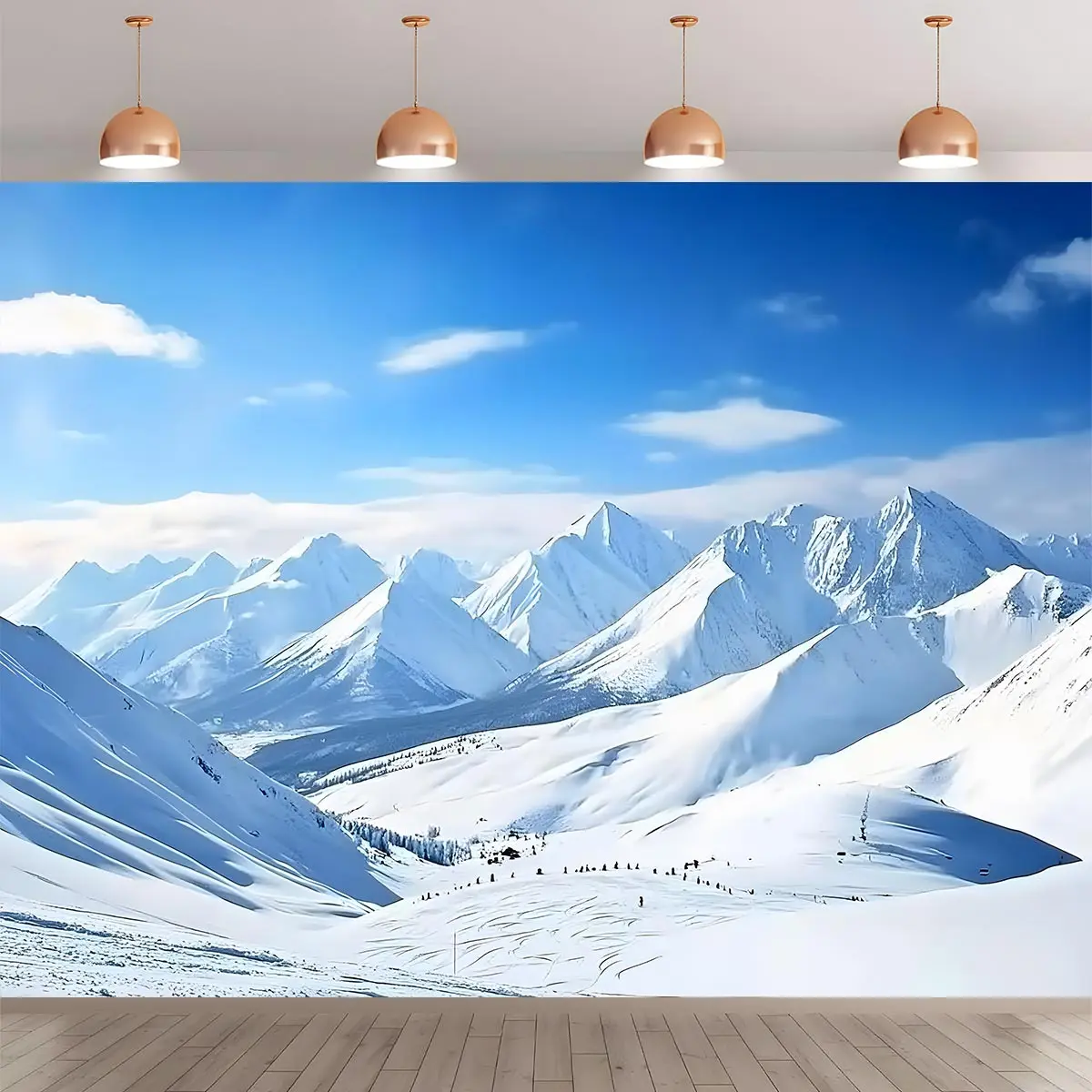 Snowy Mountain Backdrop, Scenic Winter Mountain Landscape, Polyester Photography Banner for Weddings, Birthdays, Graduations, Christmas Parties and Outdoor Events