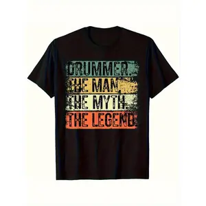 Men's Drummer T-Shirt Vintage Retro Graphic Tee Music Lover Gift Funny The Man The Myth The Legend