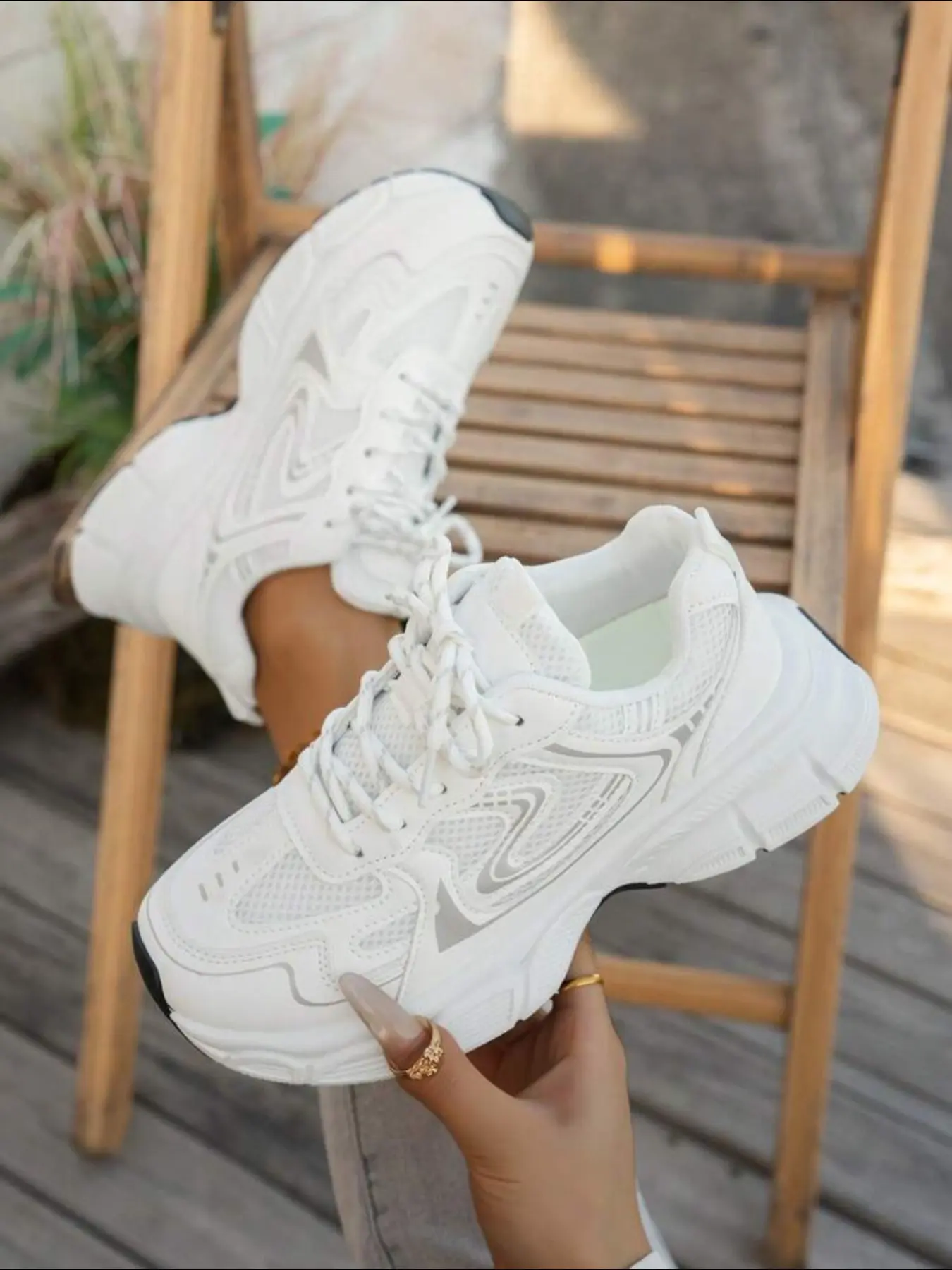 Women Lace Up Platform Chunky Sneakers, Lightweight Athletic Running Trainers, Comfort Casual Walking Sports Shoes, All Seasons