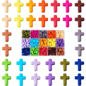 225 count   Beads, 15 Colors  Easter  Beads Spacers Colorful Plastic Crucifix  Pony Spacers for DIY  Making Necklace Bracelet Earrings Supplies 16x12mm