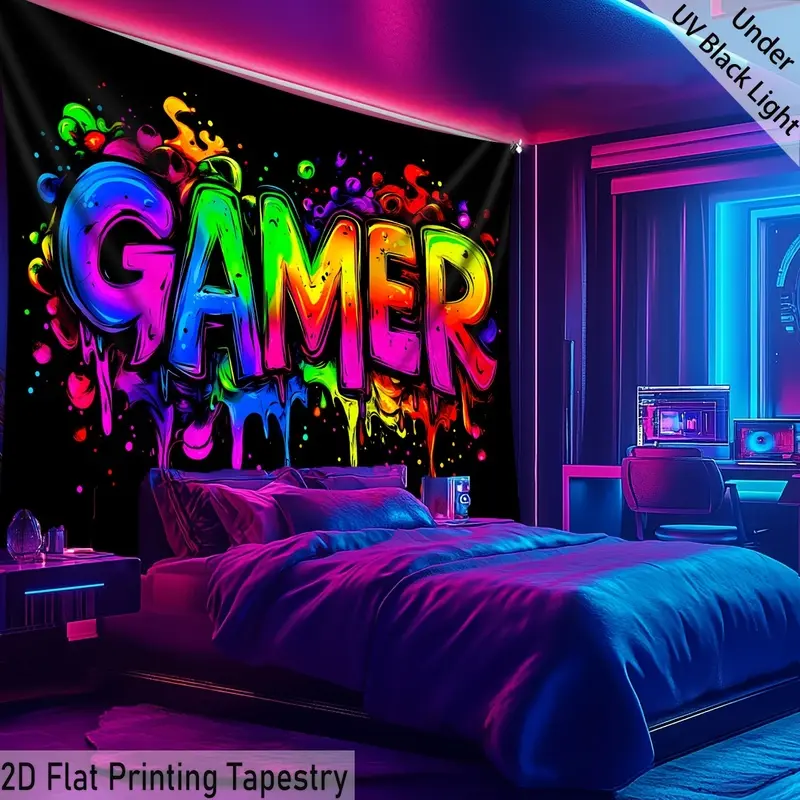 QD VIVIOS Extra Large Cyberpunk Gaming Tapestry - 1 Piece, 2D Flat Print, UV Reactive, Glow in the Dark, Vibrant HD Digital Art, Cotton Wall Banner, Custom Printing, Spooky Skeleton Aesthetic Home Decor Wall Decor Accessory