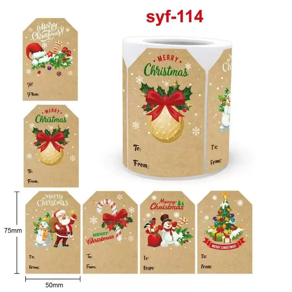 Merralta Durable 250 Piece Retro Christmas Gift Tags, Self-Adhesive Office Stationery Labels, Writeable 2.95x1.6 Inch Holiday Design
