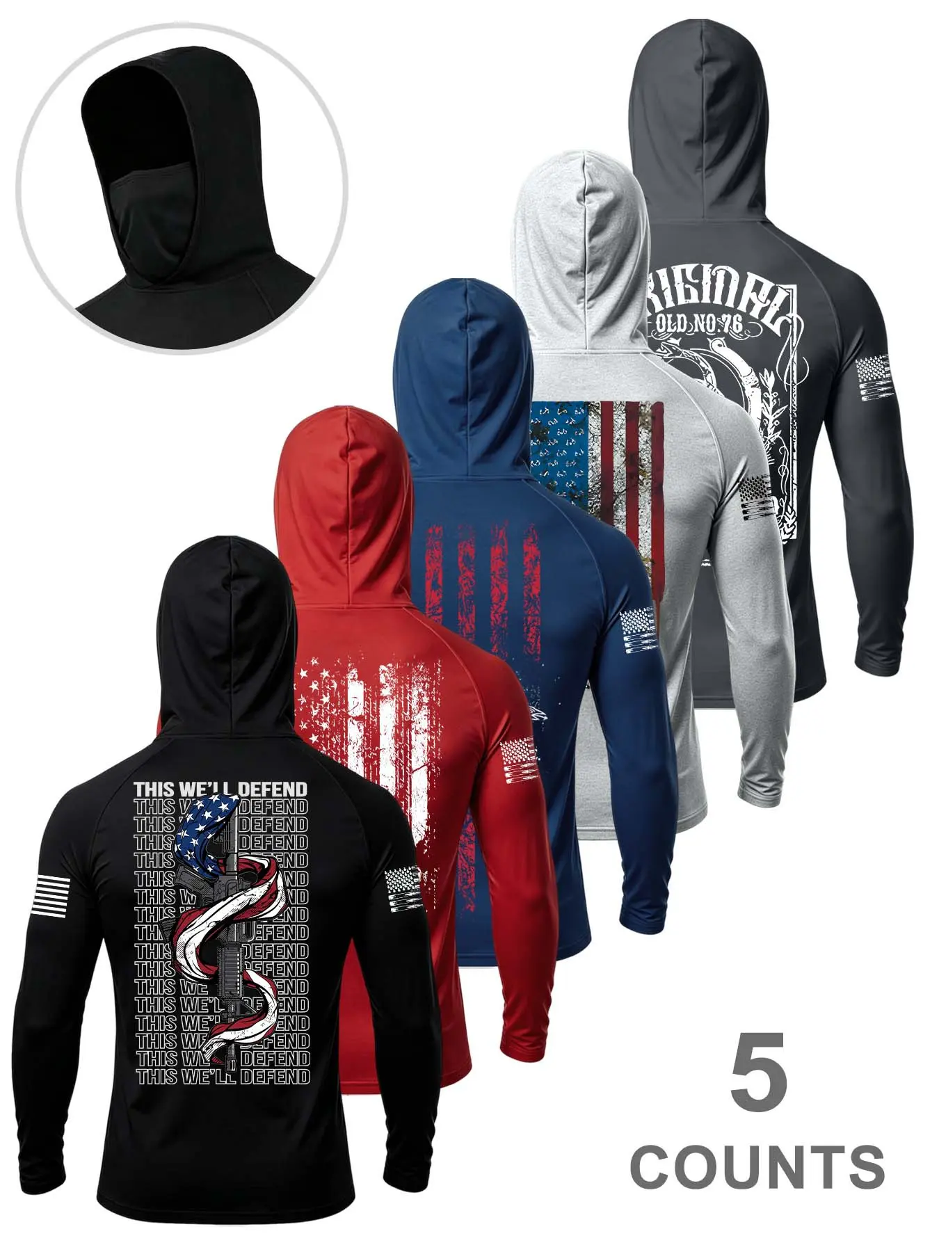 Men's Vintage Flag Hooded Long Sleeve Sports Top Hoodie, Breathable Elastic Material, Lightweight Comfort Design, Perfect for Daily Wear