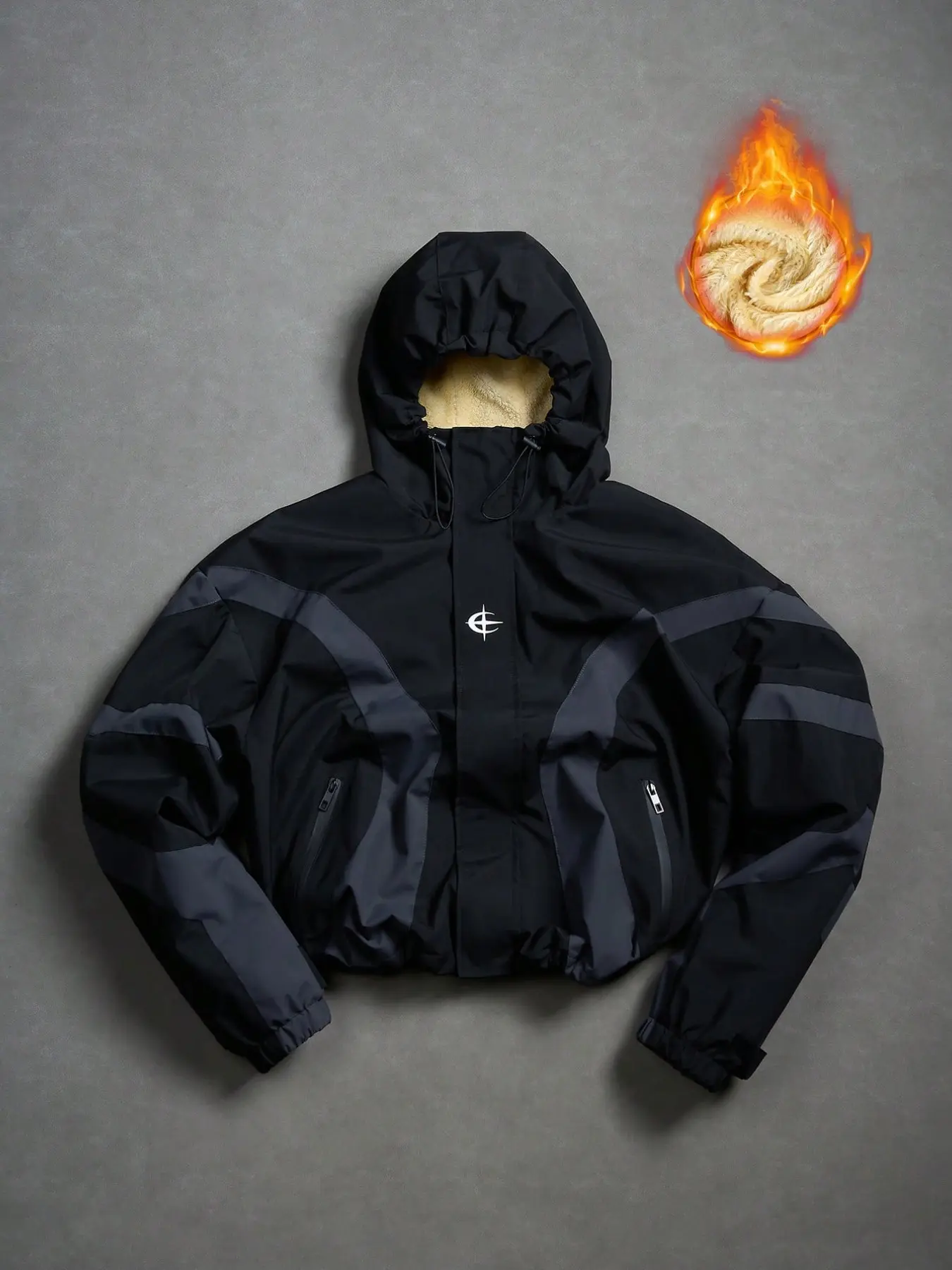 Men's Streetwear Loose-Fitting Windproof Stylish Jacket, Casual Fashion Jacket, Sherpa Lined Waterproof Casual Winter Outerwear for Everyday, Geometric Pattern, Plain Surface