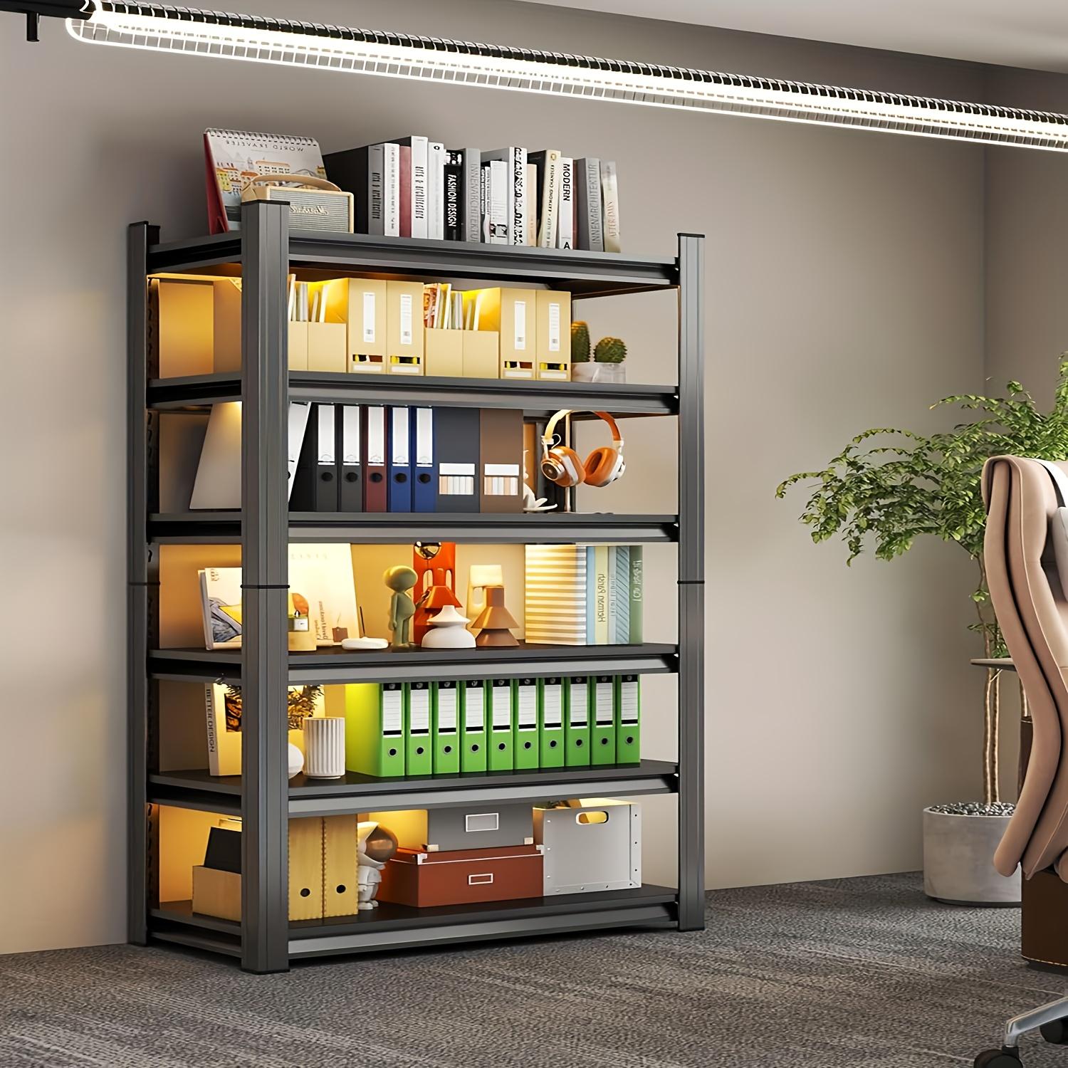 6-Tier Display Stand |   Multi-Functional Steel Bookcase, 2000 lbs Capacity, Adjustable Shelf Spacing, All-Metal Construction, Ideal for Displaying Glassware, Sculptures, Toys, or Books, Freestanding, Painted End, Assembled