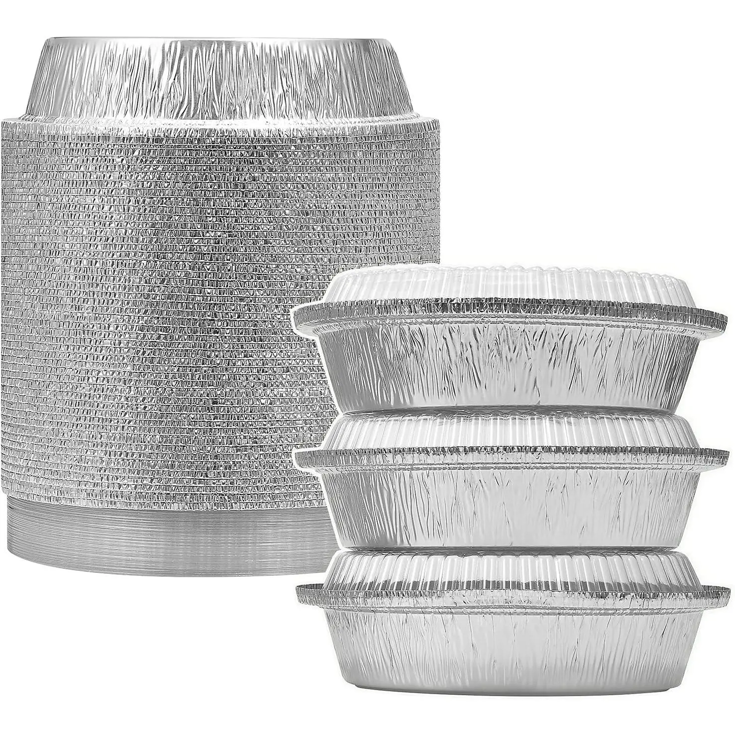 Heavy-Duty 50-Pack 7″ Round Aluminium Foil Pans with Clear Plastic Lids Disposable Baking Meal Prep & Takeout Containers Oven & Freezer Safe Food Pans