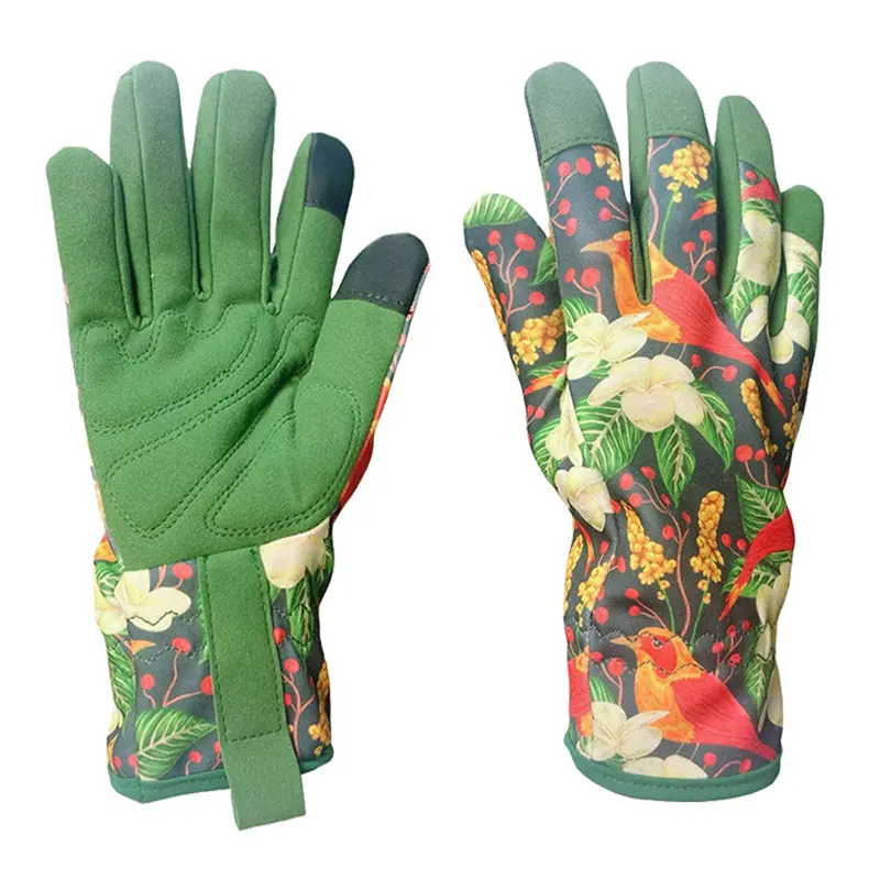 Breathable Floral Gardening Gloves for Women, Touchscreen Compatible Thorn Proof Yard Work Gloves, Adjustable Padded Safety Handwear for Pruning, Weeding, Landscaping & Heavy Duty Gardening Tools