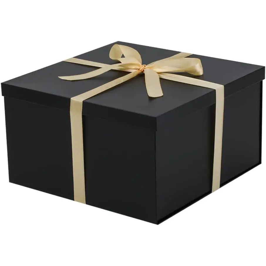 1Pcs Black Extra Large gift box with lids 13×13×7 Inches gift boxes for presents,Birthday Box (include Ribbon, Paper Shred Filler Gift Card & Envelopes)