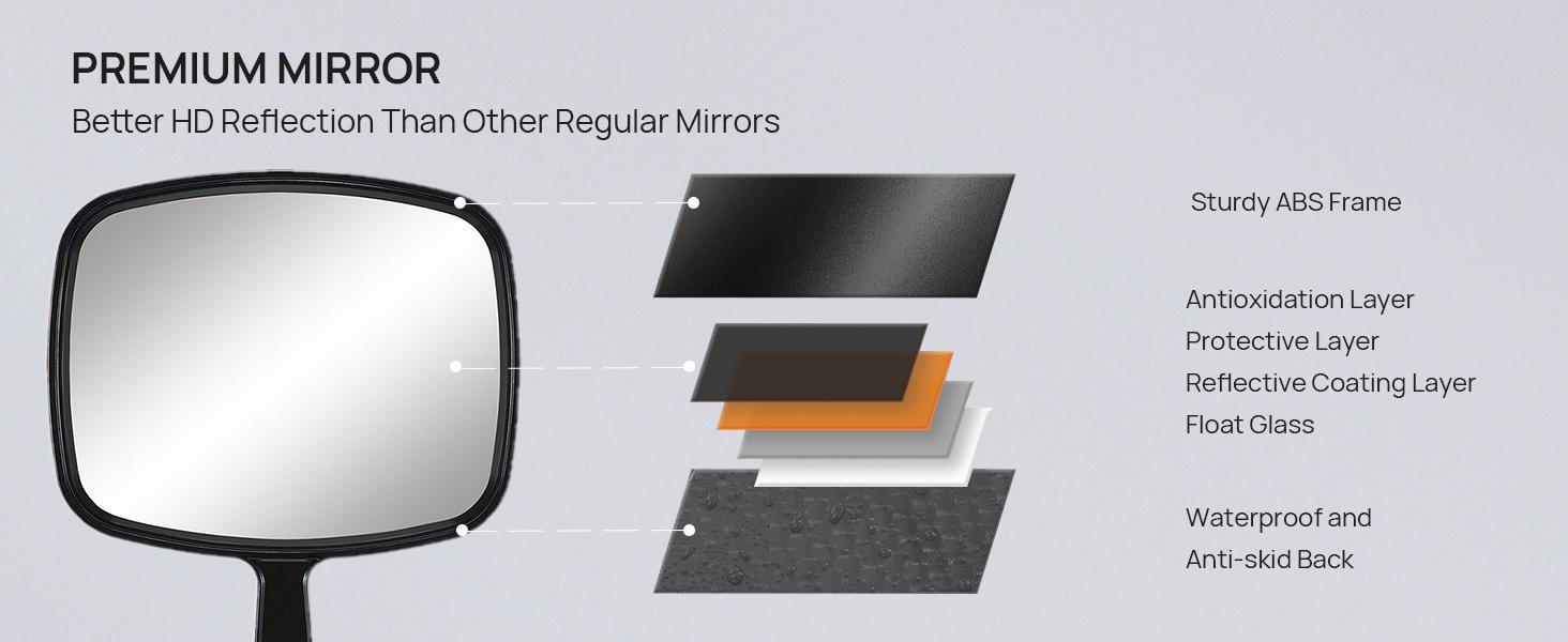 12.4" L x 9" W Hand Mirror, All Black Handheld Mirror with Handle