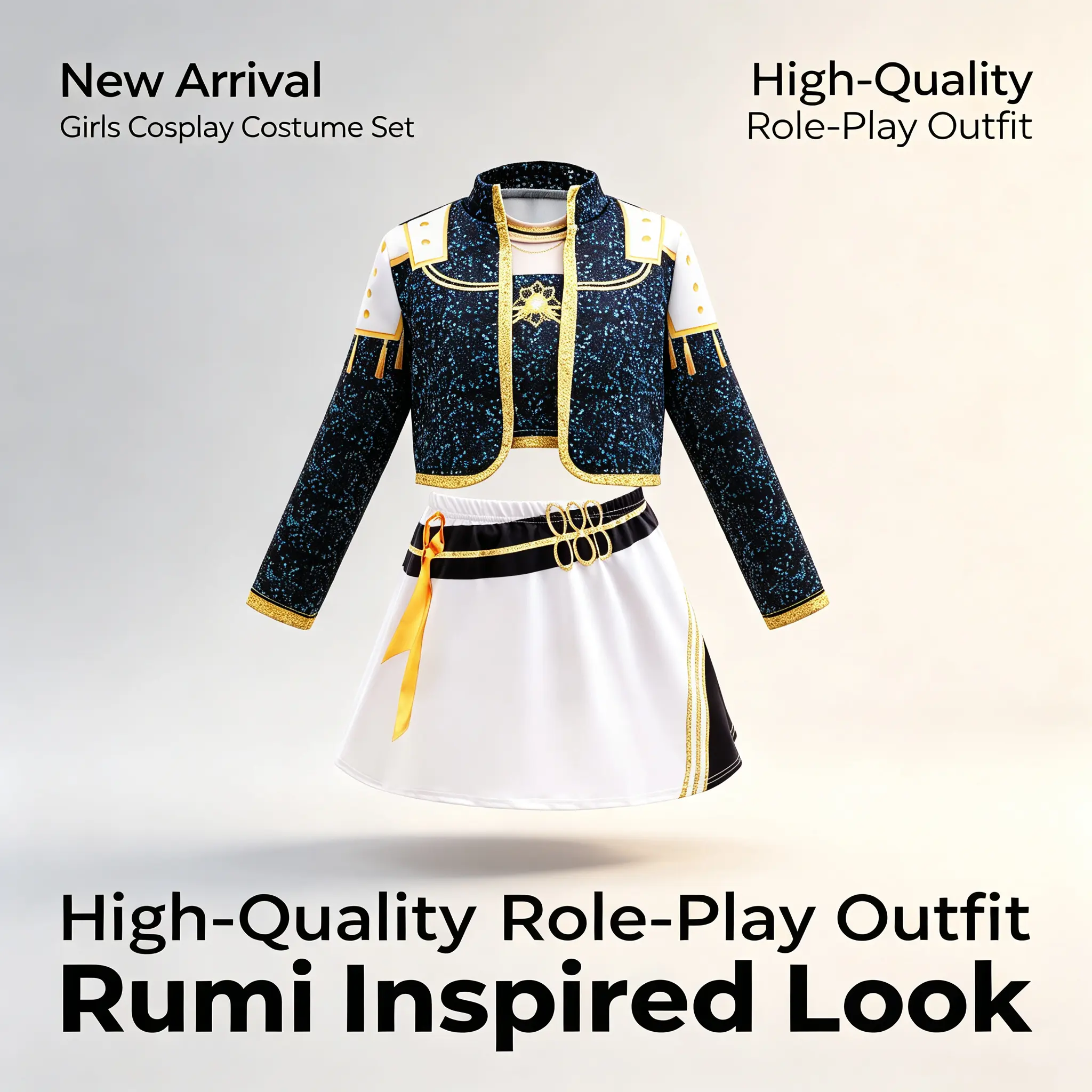 Girls Rumi Cosplay Costume Set | High-Quality Blue Black Sparkle Outfit