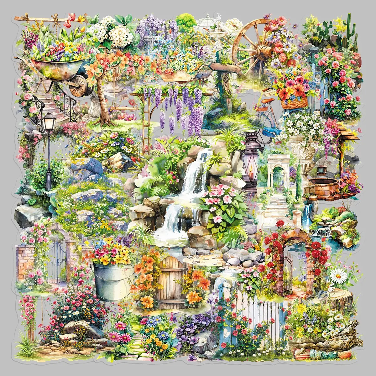 50sheets garden secret transparent stickers Cartoon Mori flowers and plants creative display cabinet glass decorative stickers Illustration Stickers