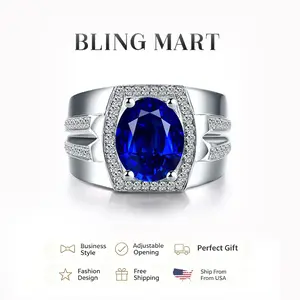 Oval Blue Zircon Adjustable Men's Ring, Anxiety Relief  Perfect for Anniversary, Fashion Jewelry,Birthday Gif
