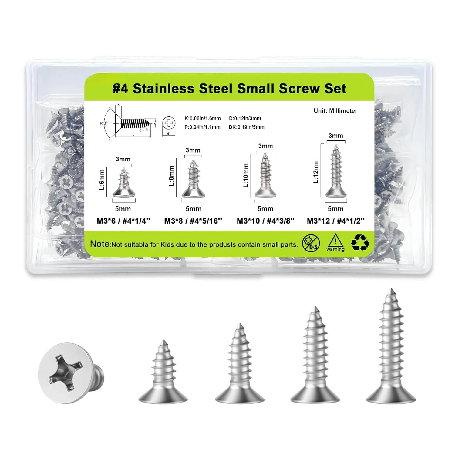 600 count Short  Screws  Kit-M3 Small Screw Set (6/8/10/12mm) Stainless Steel Ffeatures Countersunk Flat  Design for Cabinet Hinge and  Furniture Repair