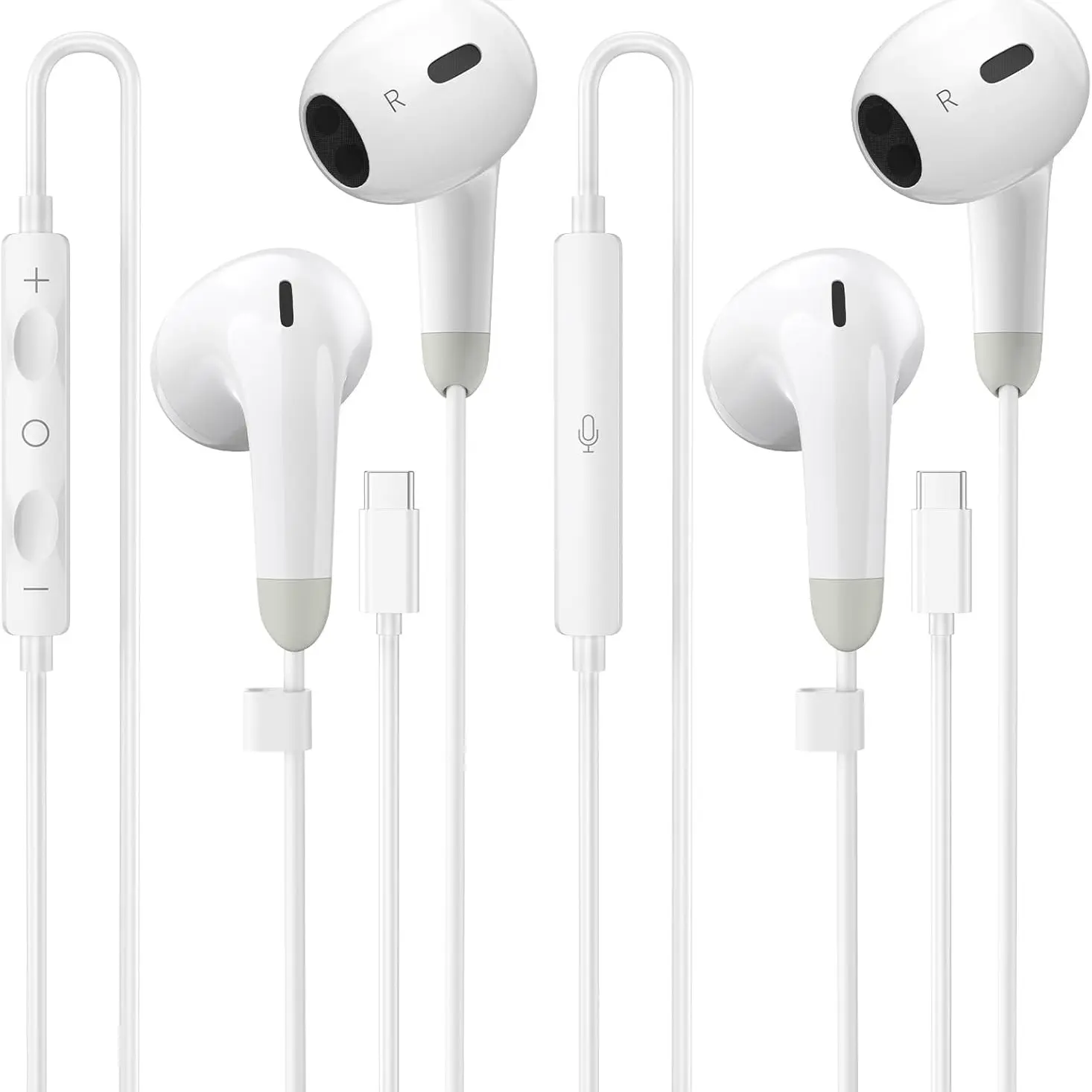2-Pack USB-C Headphones for iPhone 17/16/15, Wired USB-C Earbuds with Mic and Remote, Noise Reduction, Compatible with iOS & Android Devices