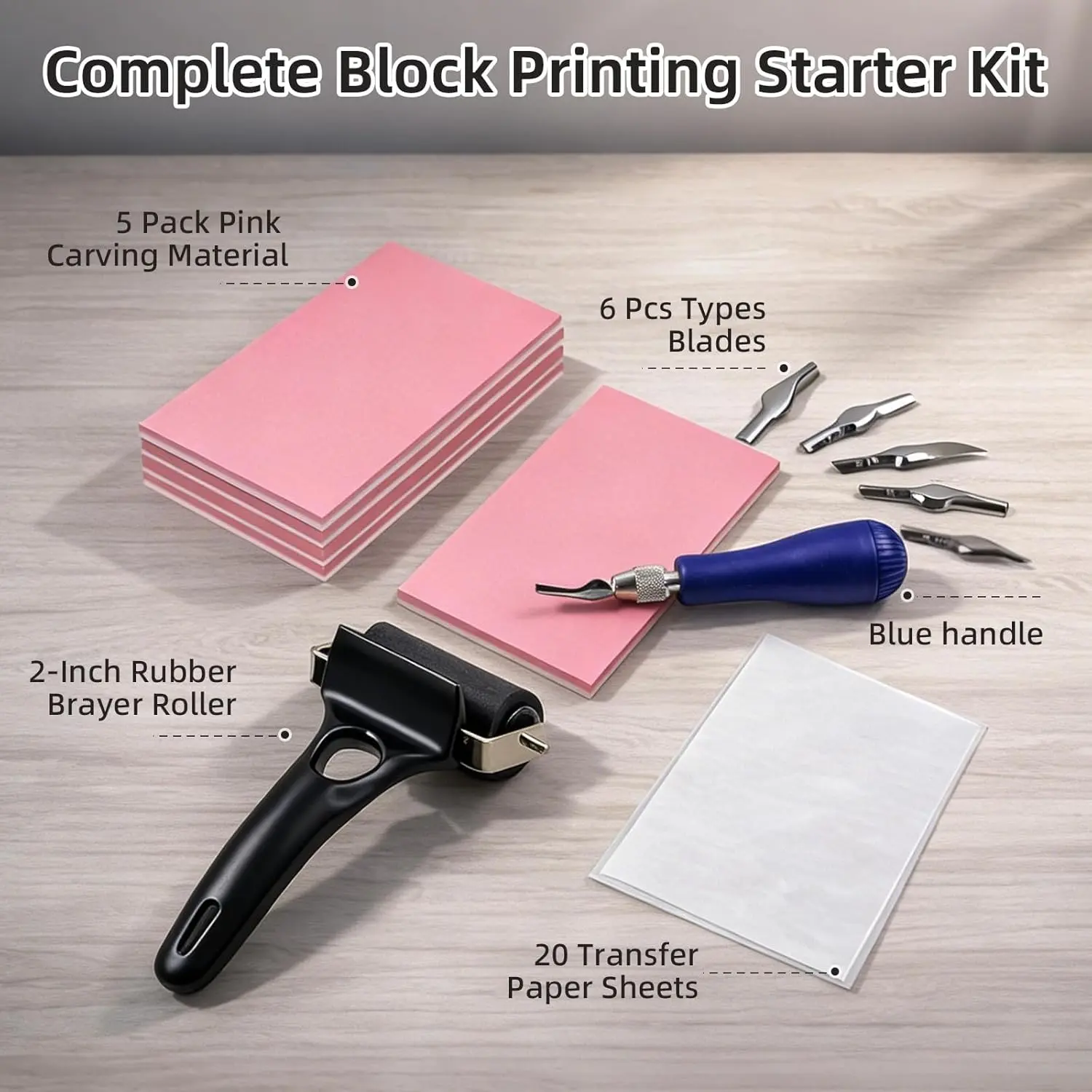 32 Pcs Rubber Stamp Carving Printing Kit | Linocut Kit for Printmaking with Linoleum Blocks and Brayer, Block Printing Supplies for Beginners and Artists
