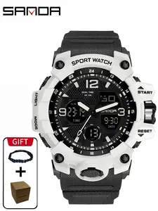 Sanda 6030 Men's Outdoor Sports Watch, 50m Waterproof Dual Display, Night Light Tactical Wristwatch, Student Friendly, 1pc