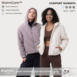 PUFFIT WarmCore Premium Hooded Lightweight Quilted Jacket,Lady 4D Multi-faceted Three-dimensional Cutting Shoulder And Sleeve Design Adapts to Modern Diverse Lifestyles,Simple Slimming Without Bulk Coat Spring,Dog Walking,School Running,Football Mum