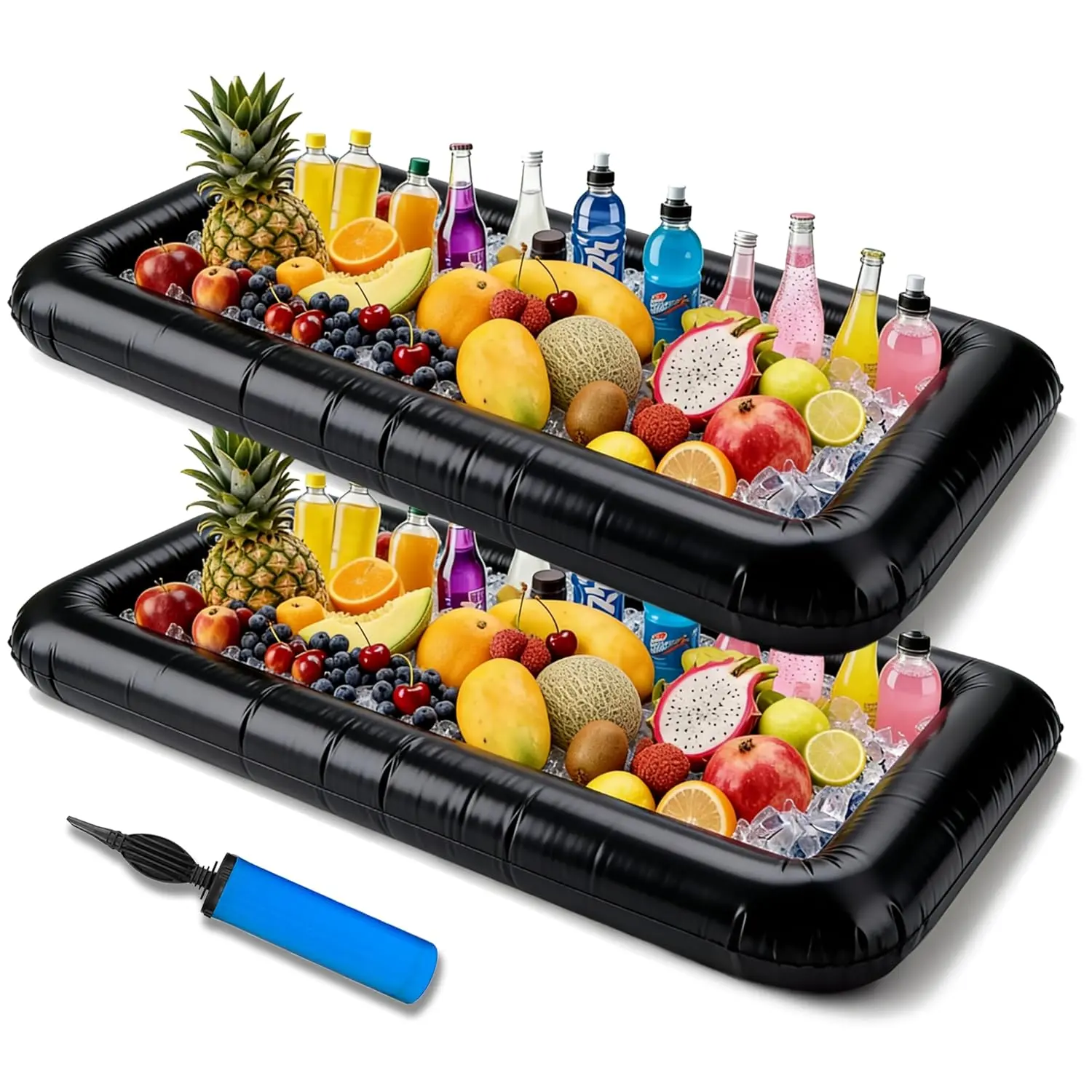 Inflatable Ice Serving Bar with Drain Plug, Buffet Cooler Serving Tray for Salad Food & Drinks, Inflatable Serving Bar for Party BBQ Picnic Pool Camping Indoor Outdoor (2, Black)