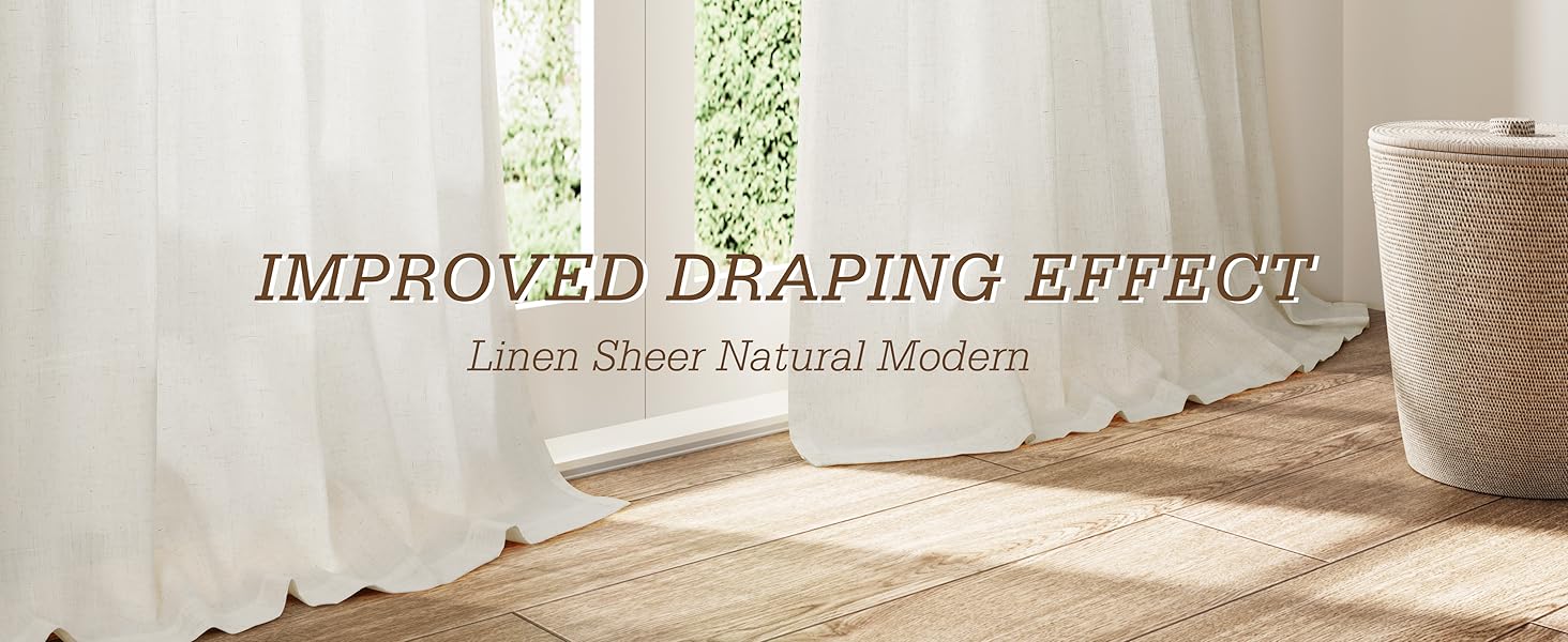 Linen Curtains 96 Inches Long for Living Room 2 Panels Back Tab Modern Farmhouse Light Filtering Soft Linen Draperies Privacy Boho Long Curtains for Bedroom Dining Ivory Cream W52 x L96