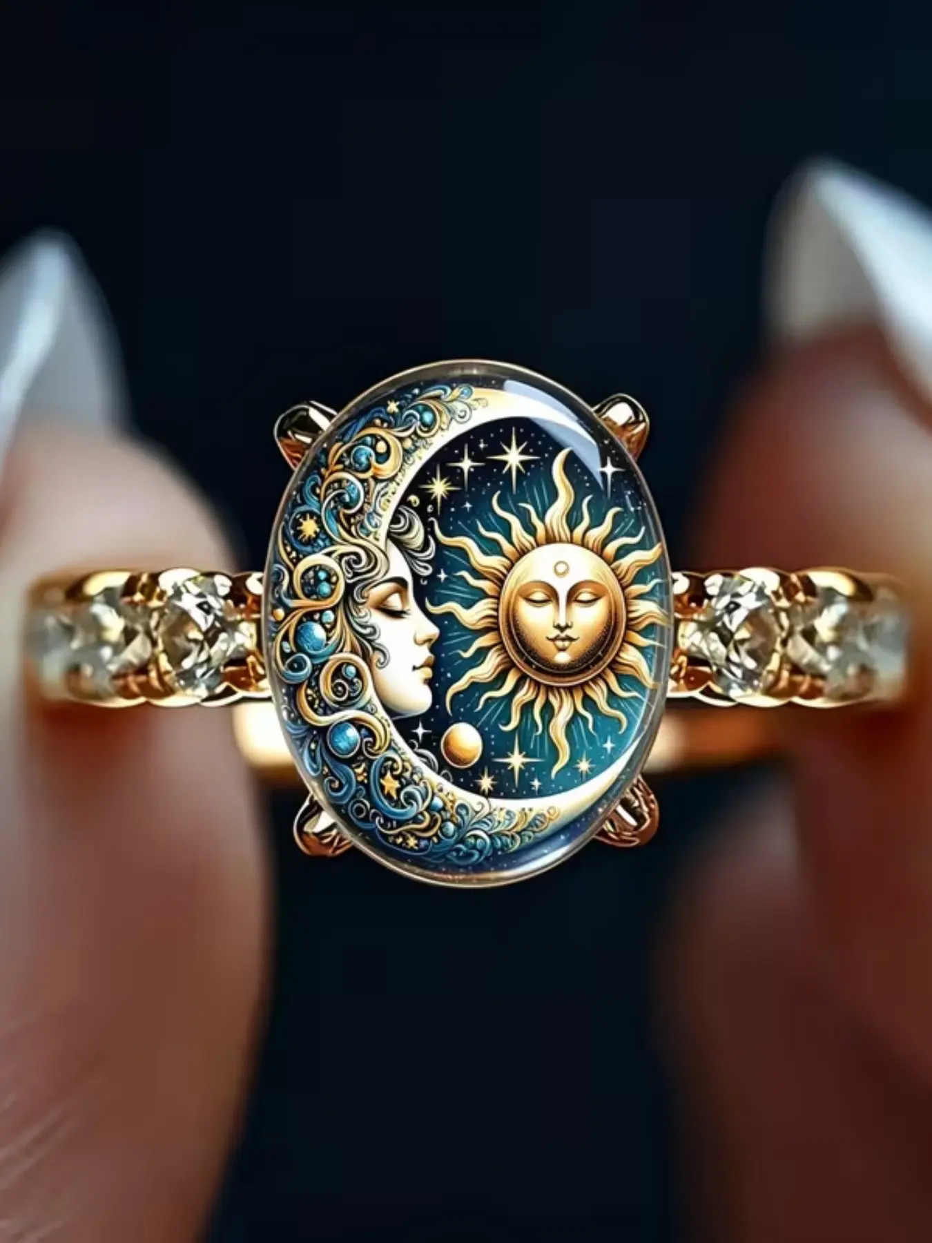 Vintage Sun and Moon Pattern Women's Fashion Ring, Carved Texture, Hypoallergenic, Skin-Friendly, Daily Wear, Gift-Worthy Jewelry Elegant Fashion Rings