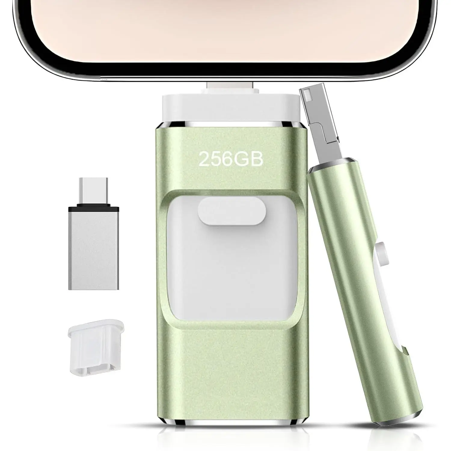 256GB Flash Drive[No App Required] Intended for Phone Tablet Androidphone and Computers, 4 in 1 Photo Stick for Phone Memory Storage Easily Backup Photos Videos(Green)