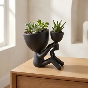 Creative Mother-And-Child Figurine Art Flowerpot, Modern Minimalist Home Decor, Office Desk, Bookshelf, Living Room Coffee Table Decoration, Plastic Planters