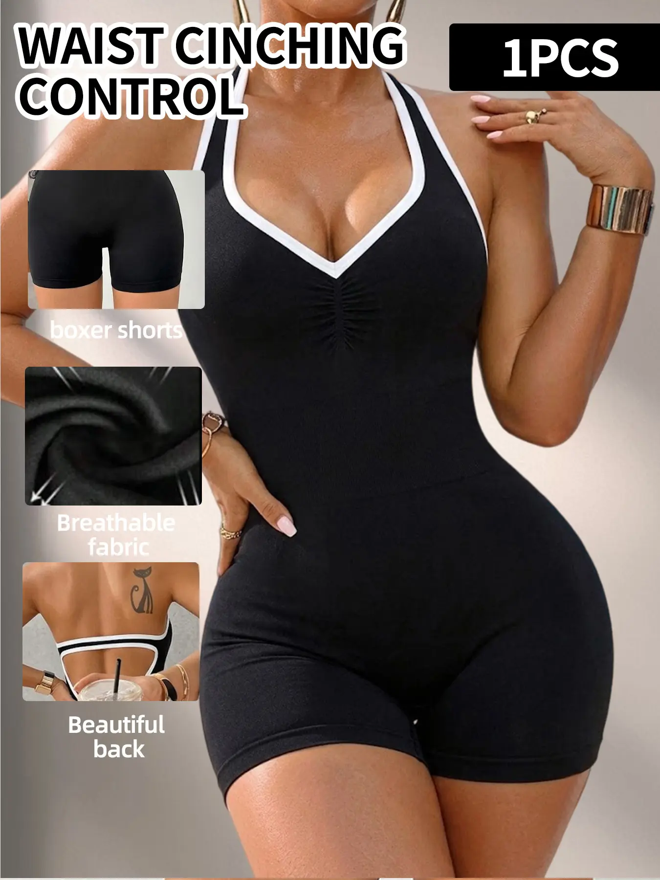 Solid Color One-Piece Yoga Suit for Women, Backless Bodycon Fitness Jumpsuit, Butt-Lifting Yoga Sports Bodysuit