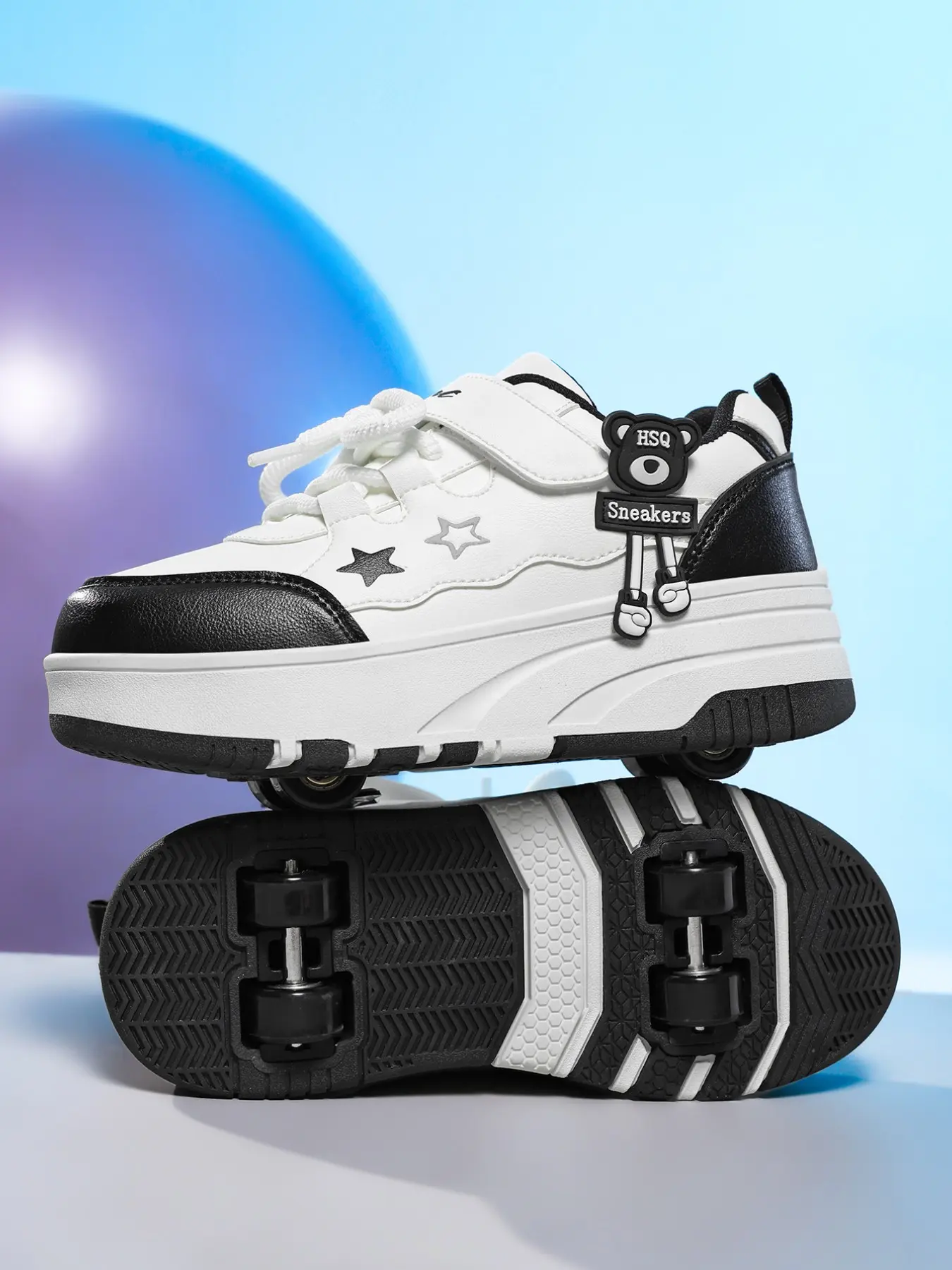 Girls’ roller skates, sweet cartoon style, detachable four-wheel sports shoes with wheels, suitable for outdoor activities, all seasons