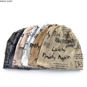 Solid Color Thin Slouchy Beanie, Letter Print Unisex Couple Hat, Casual Lightweight Head Wrap for Men Women Outdoor Sports Spring Autumn Summer Wear