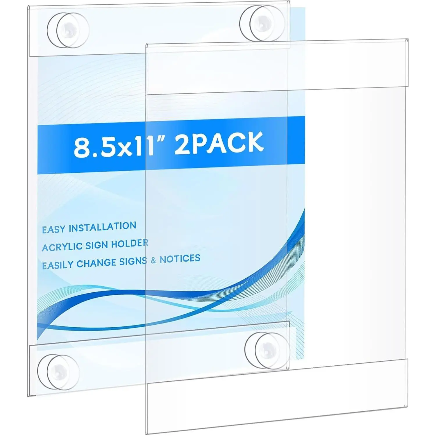 8.5 x 11  Sign Holder with 12 Suction Cups, Clear Plastic Window Sign Holder, Wall Mount Advertising Frames for Glass Doors -  for Malls, Offices, Homes, Stores, and Restaurants (2 Pack)