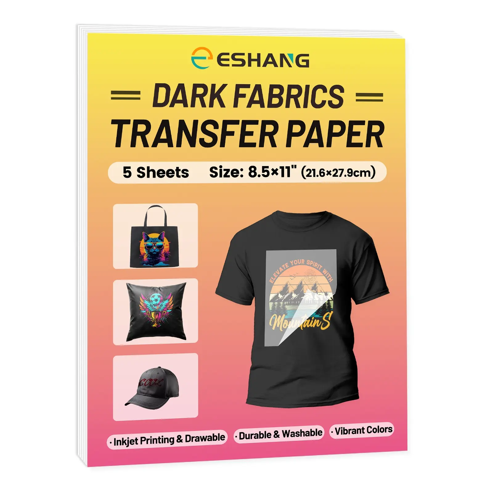 5 Sheets Letter Size Heat Transfer Paper for Dark Fabric, 8.5x11 Inch Printable Iron-On Transfer Paper, Easy DIY T-Shirt Transfer