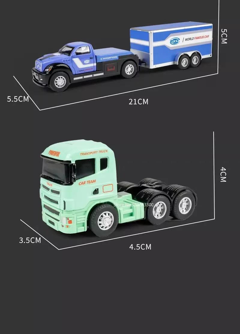 Scale 1:64 Container Alloy Trailer Model Toy Car Diecast Metal Movable Joint Pull Back Rescue Engineering Vehicles Gifts for Kid