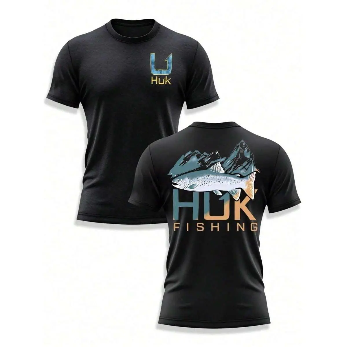 Huk Performance Fishing Trout Jump Graphic Tee Men's Oversized Short Sleeve Pure Cotton T-Shirt Loose Fit, Y2K Streetwear Vintage Casual