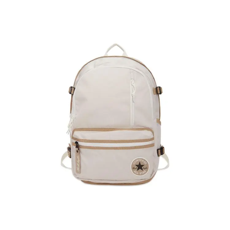 Converse Straight Edge Logo Polyester Backpack for Men and Women, Casual Style in Khaki and Cream