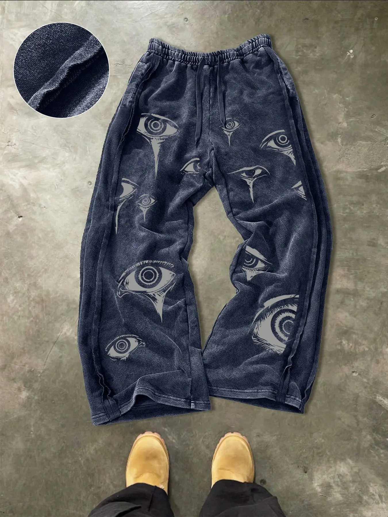 Men's Long Pants, Essential Streetwear, Vintage Loose Fit, Gothic Eye Print, Y2K Wide Leg Sportswear, All Seasons Casual Style, Autumn Casual Pants, Casual Streetwear Trousers