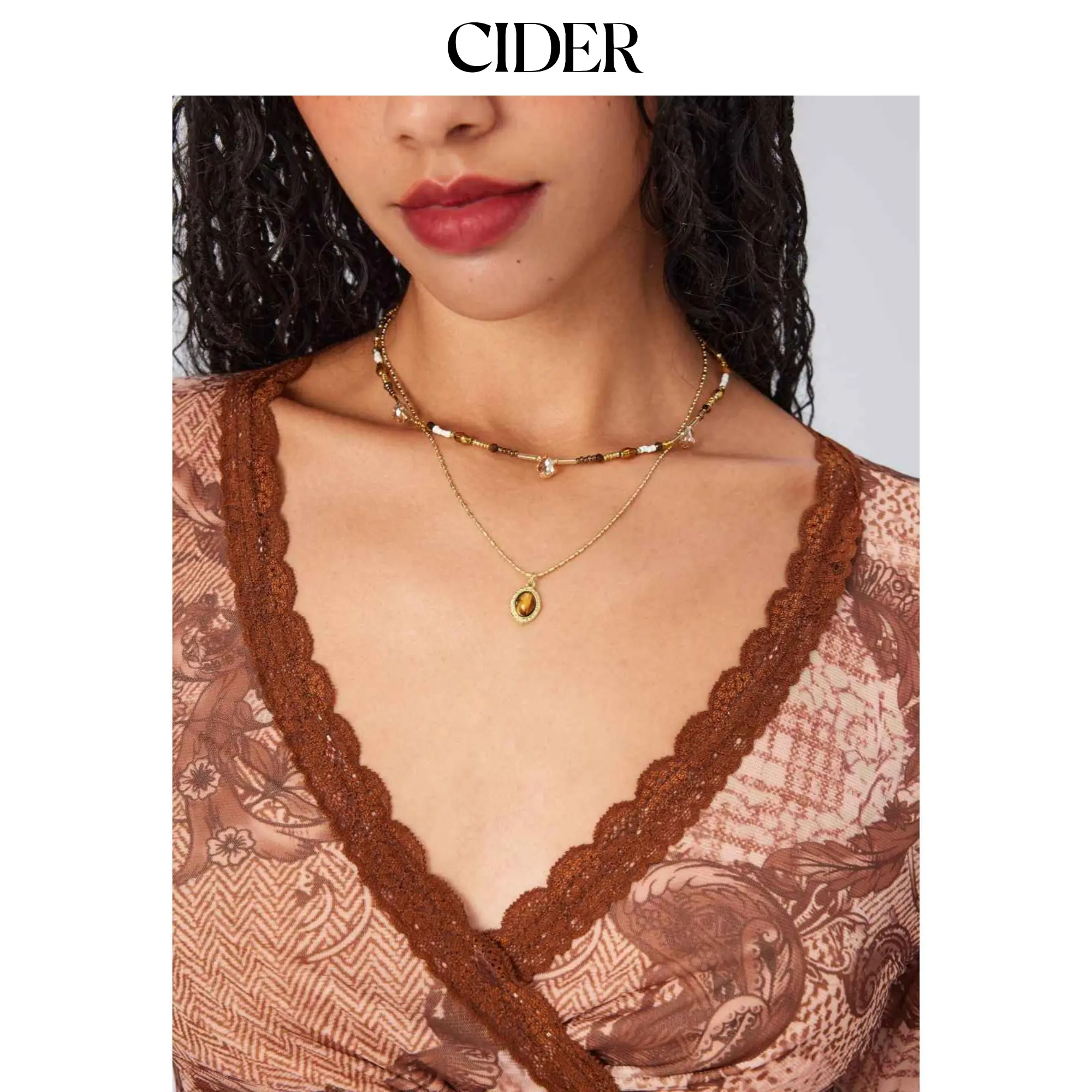 Cider DOUBLE LAYER STONE BEADED 18K GOLD PLATED COPPER NECKLACE Cider DOUBLE LAYER STONE BEADED 18K GOLD PLATED COPPER NECKLACE