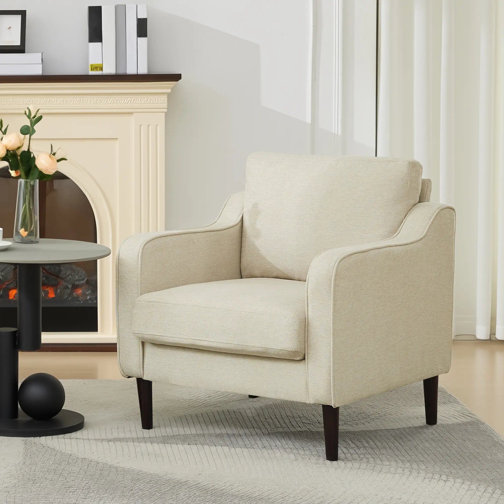 Modern Wingback Living Room Chair, 300 LBS Weight Capacity Upholstered Single Sofa Armchair with Detachable Lumbar Pillow, Solid Wood Legs Comfy Reading Chair for Living Room Bedroom Apartment
