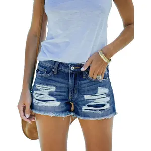 Women's Ripped Denim Shorts Mid Rise Summer Hot Raw Hem Casual Jean Shorts