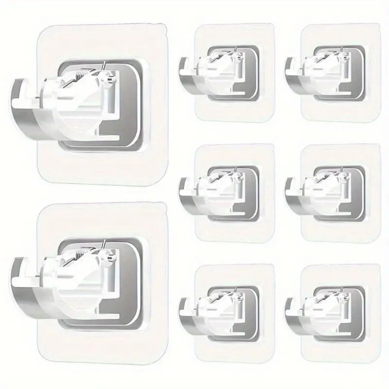 8pc Adjustable Curtain Rod Holders - No-Drill, Easy Install, Versatile Telescopic Rod Brackets for Home Shower Curtain & Towel Hanging