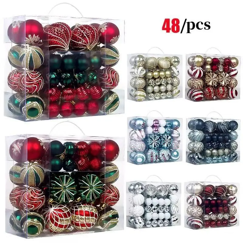 48-Piece Christmas Ornament Set, Variety of Styles, Large and Small Decorative Hanging Ornaments, Perfect for Decorating a Standard Size Christmas Tree