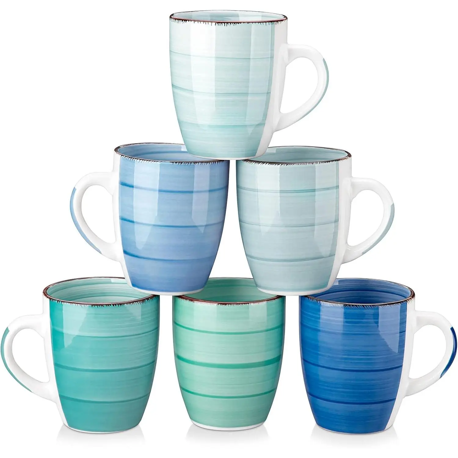 Bonita 12 Oz Coffee Mugs Set of 6, Ceramic Coffee Cups for Cappuccino, Latte, , Cocoa, Cool Color