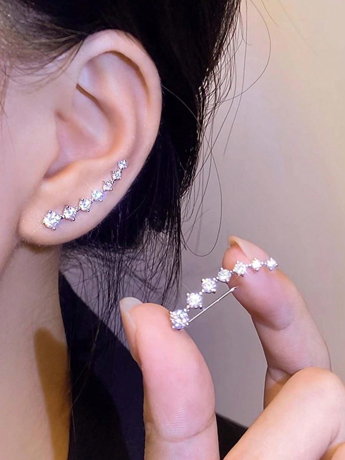 Rhinestones Embellished Ear Climber Earrings, Unique Elegant Jewelry Design, Stylish Accessory for Women, Perfect for Any Occasion, Fashion Jewelry Party, Trendy Jewelry, Fashionable Jewelry Accessories