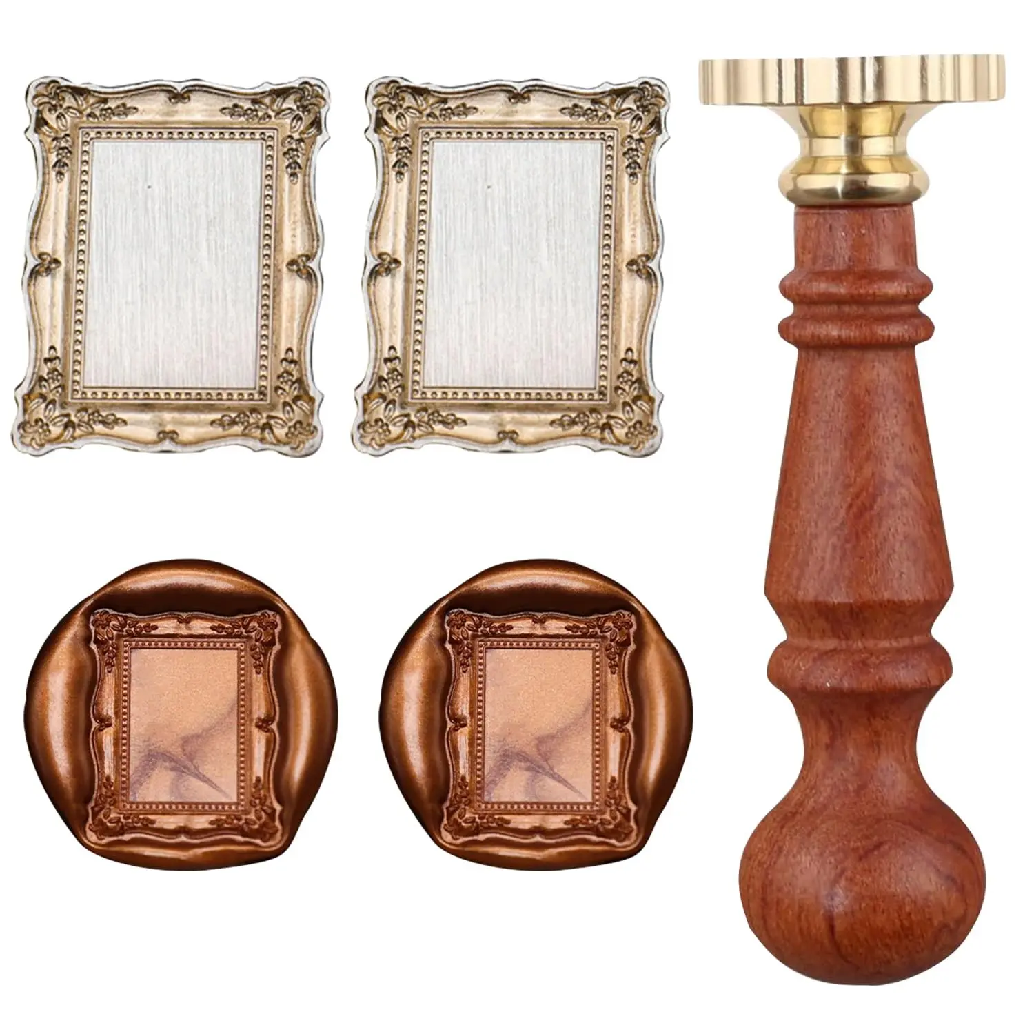 Embossed Frame Wax Seal Stamp with 3D Carved Head and Wood Handle, Decor for Wedding Invitations & Envelope Letters (F6)
