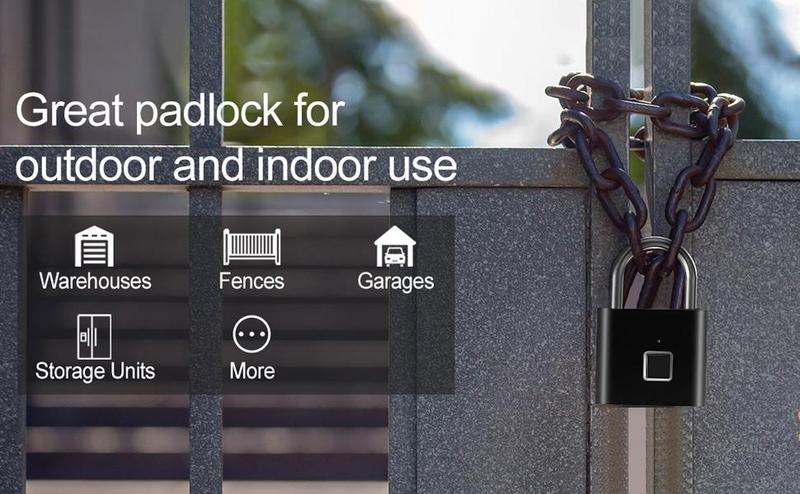 Smart Fingerprint Padlock - Bluetooth Unlock, IP67 Waterproof Lock with 10 Fingerprint Capacity for Suitcases, Lockers & Outdoor Gates