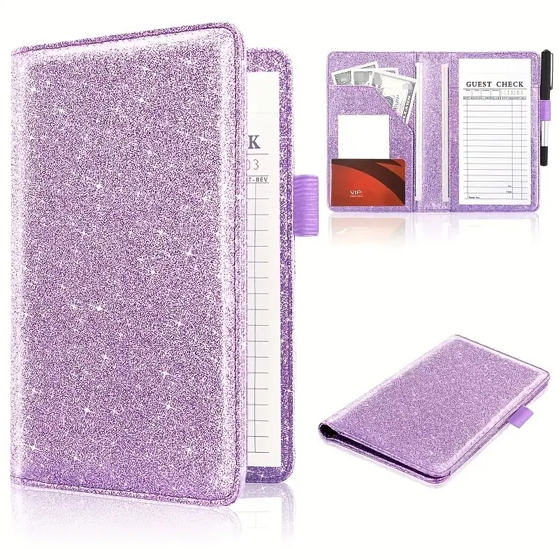Server Book for Waitress, PU Leather Waitstaff Organizer Wallet with Pen Holder, Restaurant Cafe Bar Hotel Waiter Note Pad, Serving Waitress Money Receipt Organizer